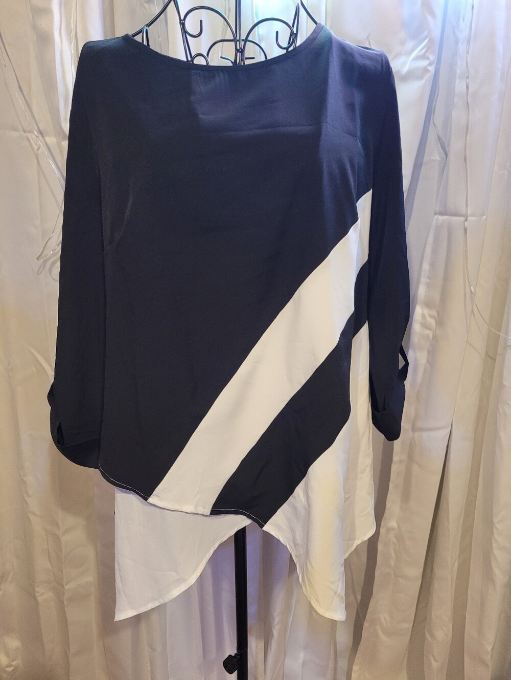 Amazon Black and White Asymmetric Colorblock Tunic Dress